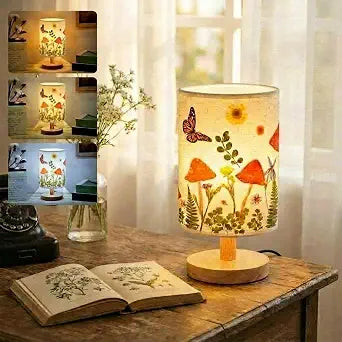 Hortsun Pressed Flower Vintage Table Lamp,Mushroom Pattern