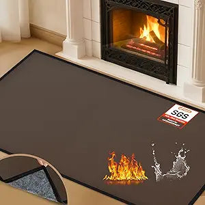 Fireplace Mat, 2'8'' x 4'11'' x 0.14'' Hearth Rugs for Fireplaces Fire Resistant, Fiberglass and Non-Slip Bottom Wood Stove Hearth Pads, Fireplace Hearth Mat for Fireplace Indoor Outdoor, Brown
