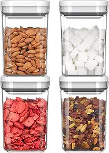 MR.SIGA 4 Pack Airtight Food Storage Container Set, BPA Free Kitchen Pantry Organization Canisters with One-handed Leak Proof Lids, 1L / 33.8oz, Medium, White