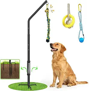 Tether Outdoor Dog Rope Toy with Adjustable Height Spring Pole, 3 Kinds Dog Tug of War Toys for Self Play and Interactive in Park, Yard, Lawn Rope, Suitable for Energetic Dog(50)
