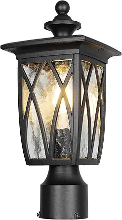 Outdoor Post Lights Lamp Post Light Fixture, 15'' Pole Lantern with E26 Base 60W Max & Waterproof Aluminum Housing Plus Water Ripple Glass,Fence Post Deck Lighting for Garden, Patio, Pathway