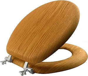 Mayfair Natural Oak Veneer Toilet Seat with Chrome Hinges, Round, Wood