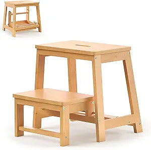 Bamboo Folding Step Stool with Sturdy Structure and Wide Stepping Surface for Safety, Multi-Purpose Foldable Step Ladder for Bathroom,Bedroom,Kitchen Step Stools for Kids & Adults, 400 lbs