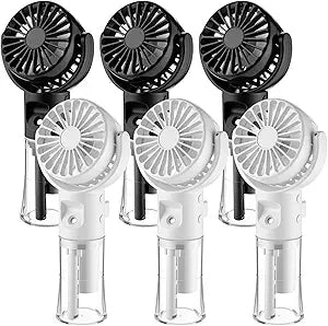 6 Pack Handheld Portable Misting Fan 4 Speeds Rechargeable Battery Operated Fan with Water Sprayer Mini Personal Cooling Fans for Outdoor Travel Makeup Home Office Camping(Black,White)