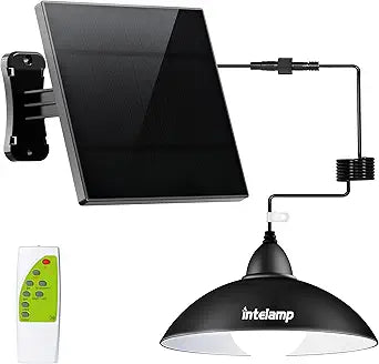 intelamp Solar Pendant Lights Indoor Outdoor, 4000mAh Gazebo Shed Chandeliers with Remote All Day/Night Mode 16.4Ft Hanging Warm White Lighting for Outside Barns Chicken Coop