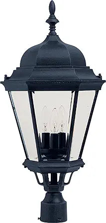 Maxim Lighting Westlake 3-Light Outdoor Post Light | Black Finish | Clear Glass Shade | Mediterranean Driveway Garden Post Lantern | 1007BK