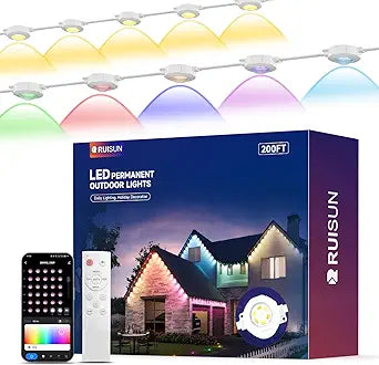 Permanent Outdoor Lights for House, 200FT with 120 RGBCW LEDs for Christmas, Daily and Holiday Lighting, Eave Lights for Outdoor Decorations, IP67 Waterproof, Works with Alexa, Google Assistant, White