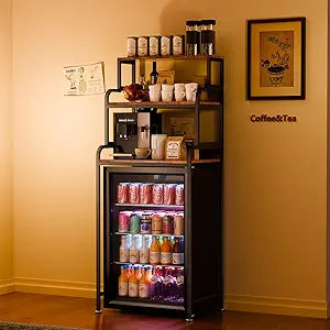 HAAYOT 4-Tier Mini Fridge Stand with Storage, 25.9" Industrial Storage Rack for Kitchen Dorm, Rustic Brown
