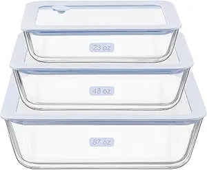 Urban Green Glass Food Container Set with Silicone Glass Lid, 3 Pack, Airtight, LeakProof, 100% Plastic Free, Meal Prep Food Storage Containers