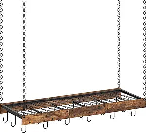 CHOEZON Hanging Pot Rack, Ceiling Wall Mounted Pot Rack for Kitchen, Industrial Style Pot Hanger with 18 Hooks, Cookware Storage Organizer, for Pots and Pans, Rustic Brown and Black TPR12BFC1