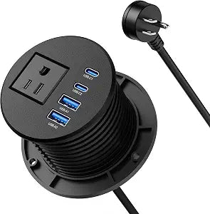 XBA 2.5-Inch Desk Power Grommet, 5-in-1 Recessed Outlet with 20W USB-C