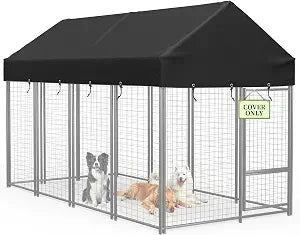 COSHNIBI Outdoor Dog Kennel Roof Cover,Heavy Duty Dog Kennel Replacement Cover,Waterproof UV Resistant Cover for 8' x 4' Dog Cage,Black(Cover Only)