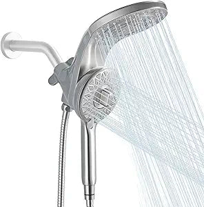 High Pressure Rain Shower Head with Handheld Spray Combo Fixed Showerhead Dual Shower Head Set 10 Sprays Detachable Hand Held Showerheads Built-in Magnetic System Brushed Nickel
