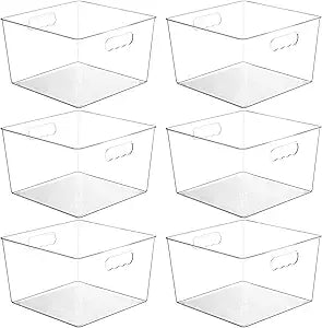 Vtopmart 6 Pack Extra Large Clear Plastic Storage Bins,11x11 Cube Acrylic Organizer Square Containers with Handle for Pantry,Closet,LaundryRoom,Kitchen,Bathroom,UnderSink Organization