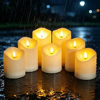 kakoya Solar Candles Outdoor Waterproof, 7 Pcs Flickering Flameless LED Pillar Battery Operated Candles with Light Sensor for Garden Party,3.25" x 4"5" 6",White