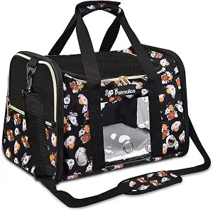 Petmolico Cat Carrier Dog Carrier, Airline Approved Soft Pet Travel Carrier with 3 Open Doors Mesh Windows for Cats Puppy 16 lbs(Large,Orange Flower)