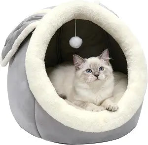 Cat Beds for Indoor Cats - Rabbit-Shaped Cat Cave Bed with Hanging Toy,Super Soft Calming Pet Bed for Kitten,Small Dog,Warm Plush&Machine Washable&Removable Cotton Pad,cat Hideaway