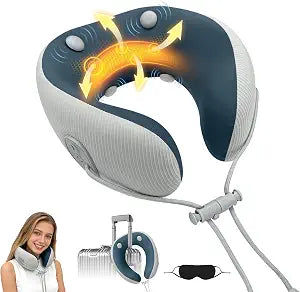 Medicane Neck Travel Pillow with Massage, Neck Pillows with Heat & Gentle Vibration Massage with Ergonomic Foam, Perfect for Airplane, Car, Office, Home, Pain Relief,Sleeping,Traveling,Long Flight