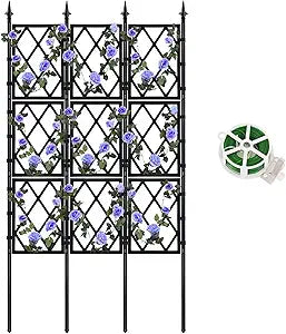 WellSign Garden Trellis for Climbing Plants Outdoor 5.25 FT, Iron Pipe Metal Support Wall Tall Plant Trellis Lattice Fence Plant Support with Garden Twist Tie for Ivy Vines Rose