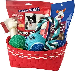 Best Dog Gift Basket with Treats and Toys  Premium Birthday or Welcome Box for Small to Medium Dogs  Includes Rope Toy, Chew Bone, Balls, and Tasty Snacks