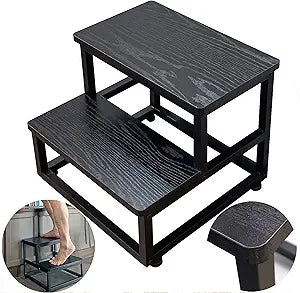 YAKANJ Step Stools for Adults Kids, Heavy Duty Sturdy Metal Frame Hold Up to 500 Lbs Capacity for Kitchen Bathroom Bedroon -Black