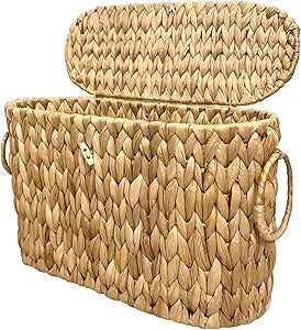 Coeusy Toilet Paper Basket with Lid,Wicker Basket for Bathroom Organizers and Storage,Holds Up to 6 Mega Rolls, Decorative Hand-Woven Rattan Bathroom Decor Accessories,Natural Water Hyacinth