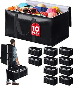 StoreHappily Heavy-Duty & Extra Capacity Moving Bags with Backpack Straps, Storage Totes with Double Zipper & Strong Handles, Packing Bags Alternative to Moving Boxes, Moving Supplies (10 Pack, Black)