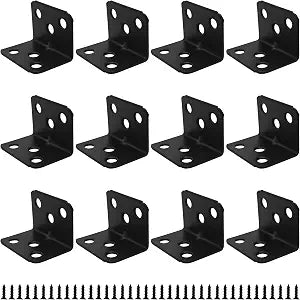 12PCS 36x26x26mm Metal Corner Braces, 90 Degree L-Shaped Support Brackets, 6 Holes Right Angle Shelf Brackets for Furniture, Cabinets, Shelves with Screws(Black)