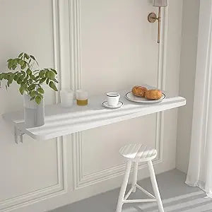 Wall Mounted Folding Table, 47.2" x 15.7" Long Floating Computer Desk for Home Office Laundry Dining Room Kitchen, Space Saving Wall Fold Down Multifunctional Table Station (White)