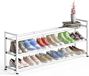 Bumusty 3 Tier Long Expandable Shoe Rack for Closet, White