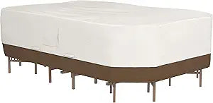 Amazon Basics Outdoor Patio Furniture Cover, Waterproof, UV Resistant, Weather Protection with Secure Straps, Large, Beige/Tan, 110" x 84"