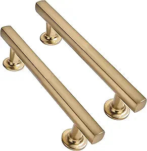 3 inch (76mm) 10 Pack Brushed Brass Cabinet pulls Solid Heavy-Duty Handles Hardware for Kitchen Badroom Drawer Square Pulls Cupboard Cabinets