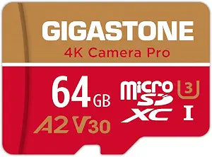 5-Yrs Free Data RecoveryGIGASTONE 64GB Micro SD Card, 4K Camera Pro, UHD Video for GoPro, Action Camera, Wyze, DJI, Drone, Nintendo-Switch, R/W up to 95/35MB/s MicroSDXC Memory Card UHS-I U3 A2 V30