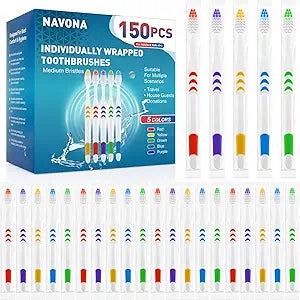 150 PCS Premium Individually Wrapped Bulk Toothbrush, Disposable Toothbrush