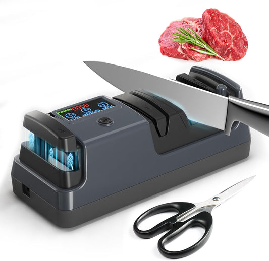5-in-1 Electric Knife Sharpener for Kitchen Knives, with 100% Diamond Abrasives, 3 Adjustable Speeds, Quickly Sharpening for Straight\/Serrated\/Kitchen Knives, Scissors