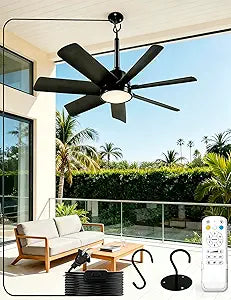 28 Inch Plug-In Outdoor Ceiling Fan with Lights and Remote, LED Gazebo Hanging Fan with Hook, 3CCT 3000K-6500K Dimmable Gazebo Fan, 6-Speed Quiet Ceiling Fan with Timer for Patio, Porch, Garage, Black