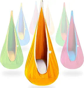 OUTREE Kids Pod Swing Seat, Cotton Child Hammock Swing Chair, Sensory Swing for Indoor and Outdoor Use, Yellow and White