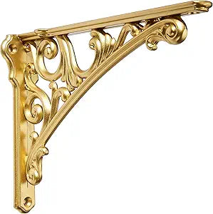 Khtumeware Shelf Bracket 8 Inch, Decorative Brackets for Shelving, Heavy Duty Vintage Ornate Shelf Bracket, Hardware Included, 4 Pack,Antique Gold Finish, 7.87x5.5x1.73 inch