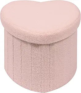 B FSOBEIIALEO Storage Ottoman Cube, Heart Shaped Ottomans with Storage Foot Stool Footrest for Lving Room, Boucle Ottoman Seat for Dorm Room,Faux Teddy Fur, Pink 15"x15"x15"