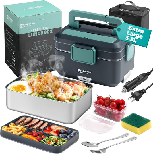 Annie & Mia Design Electric Lunch Box for Adults, 100w 3.5L 2-Layer Portable Food Warmer, Dual Mode 2.5L + 1L Heated Lunch Box for Adults, Home\/Car\/Office\/Truck Use, Lonchera El ctrica Port til