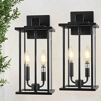 2-Pack Large Outdoor Wall Light, 16" Exterior Lighting Fixtures Wall Mount, 2-Light Waterproof Wall Sconce, Modern Black Outdoor Lamps for Patio, Entryway