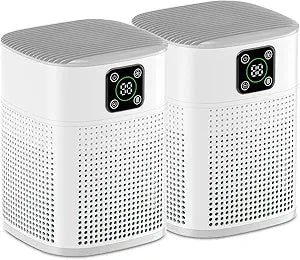 2 Pack Air Purifiers for Home Bedroom up to 2190ft┬▓, Honeyuan H13 HEPA Air purifier for pets with 360┬░Air Intake, 3 Fan Speeds, White