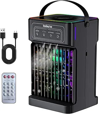 Portable Air Conditioners, 2026 Upgraded 4-IN-1 Quiet Portable AC Unit with Remote, 1100ML Tank Evaporative Air Cooler, 7 Color Light Personal Mini Air Conditioner for Bedroom,Office, Camping, Car,RV