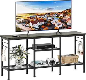 Furologee TV Stand for TVs up to 55 Inch, Entertainment Center with Open Storage Shelves, Media Console Table with Soundbar Shelf for Living Room, Bedroom, Black Oak