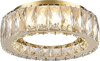 Crystal Gold Flush Mount Ceiling Light Fixture,Dimmable LED 5CCT 3000K-6000K Chandelier,11 Inch Modern Small 24W Round Lighting Fixtures for Kitchen Hallway Foyer Laundry Room