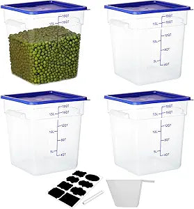 BIEAMA 4 Pack Food Storage Containers, 18 Quart with Lids, Square Commercial Containers with Scale, NSF, Polycarbonate, Clear