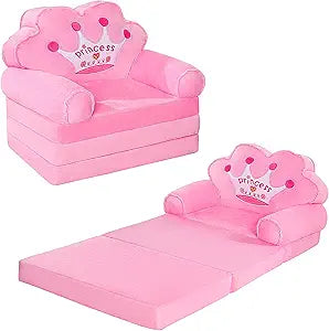 MOONBEEKI Kids Couch Fold Out, Foldable Princess Chair for Toddlers 1-3, Kids Furniture for Playroom, Gift for Birthday Christmas and Halloween, Pink