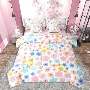 Erosebridal Pink Floral 7 Piece Comforter Set Full Bed in A Bag,Cute Botanical Flowers Bedding Sets for Girls Women Garden Coquette Flower Comforter and Sheets,Aesthetic Girly Room Decor Bed Set