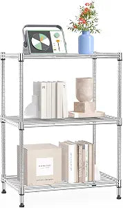 IZEUK 3 Tier Shelf, Heavy Duty Steel Wire Shelving Unit for Home, Kitchen, Laundry Room Organization, Office Storage Rack (17.7" W x 11.8" D x 26.3" H, 450LBS, Chrome)