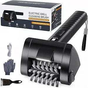 Electric Grill Brush for Outdoor Grill, 4000mAh Cordless Rechargeable BBQ Cleaner with LED Light,2-Speed Grill Cleaner,No Shedding 304 Stainless Steel,Waterproof Grill Cleaning Brush Gifts for Men Dad